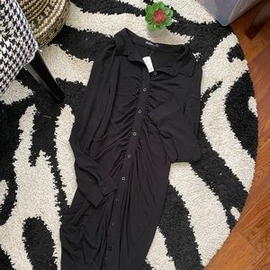 NWT Boutique Black Ruched Shirtdress 1X